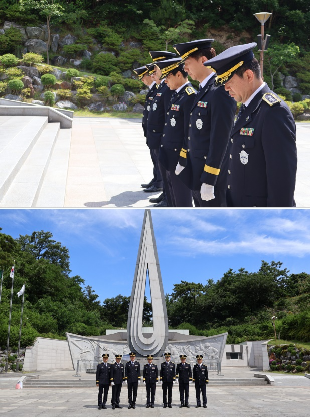 안경수 포항교도소장 및 각 부서장들이 6월 5이 충혼탑을 찾아 참배행사를 갖고 기념촬영.(사진제공=포항교도소)