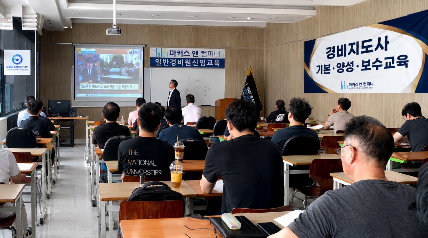 마커스앤컴퍼니 부평역캠퍼스 경비보안교육센터가 일반경비원신임교육과 경비지도사 국가자격증 과정을 운영하며 경비·보안 전문인력 양성에 나서고 있다.