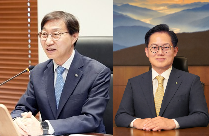 김성주 국민연금공단 이사장(왼쪽)과 신영증권 김대일 대표이사. 사진=연합뉴스