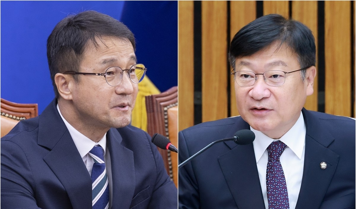 더불어민주당 한병도 대표 직무대행 겸 원내대표와 국민의힘 정점식 원내대표(사진=연합뉴스)