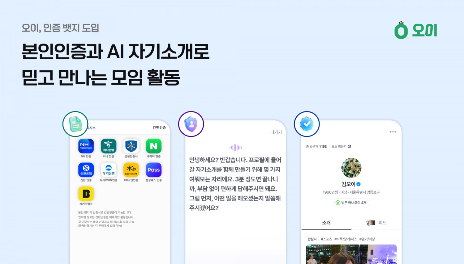 오이, 본인인증 뱃지 도입