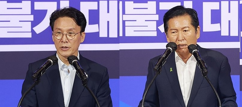 더불어민주당 김민석-정청래 당대표 후보(사진=연합뉴스)