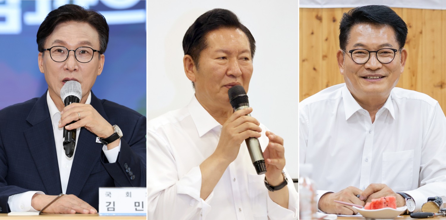 왼쪽부터 김민석, 정청래, 송영길 더불어민주당 당대표 후보. 사진=연합뉴스