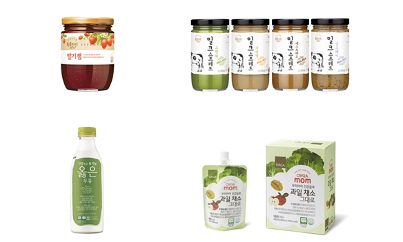 좌상단 시계방향/복음자리 ‘딸기잼’, 복음자리 ‘밀크스프레드’, 올가홀푸드 ‘우리아이 과일채소 그대로’, 남양유업 '유기농 우유 옳은’사진= 각 사