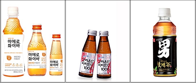 ▲왼쪽부터 차례로 현대약품 ‘미에로화이바’, 고려은단‘마시는 비타민C 1000’, 광동제약 ‘힘찬 하루 헛개차’(사진=각사 제공)