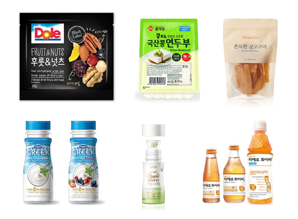 왼쪽위부터 시계방향으로 DOLE(돌), 대상FNF종가집, 올가니카, 현대약품, 한국야쿠르트, 풀무원다논 제품 이미지. (사진=돌코리아)