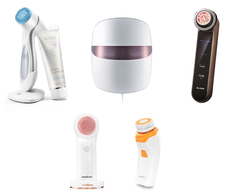 좌측부터 시계방향으로 뉴스킨 ‘에이지락 루미스파’, LG 프라엘 ‘더마 LED 마스크’, 야만 ‘RF 보떼 포토플러스’, 바나브 ‘커버 앤 클린 핏’, 메이크온 ‘클렌징 인핸서’ (사진=각사 제공)