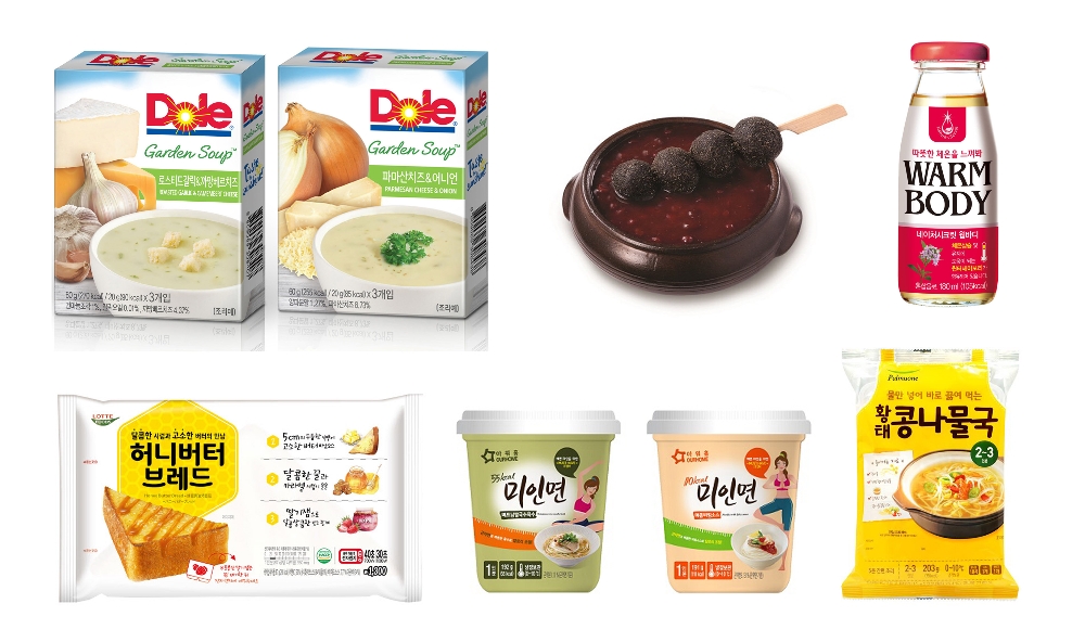 왼쪽위부터 시계방향_돌코리아, 설빙, 동아오츠카, 풀무원 식품, 아워홈, 세븐일레븐. (사진=돌코리아)