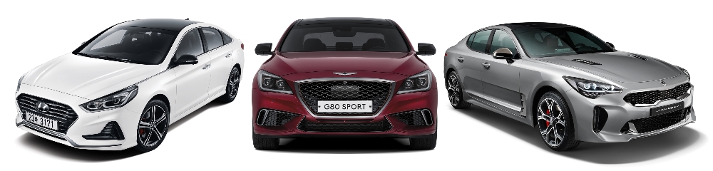 (왼쪽부터) 쏘나타뉴라이즈,G80스포츠,스팅어.(사진=현대차그룹)