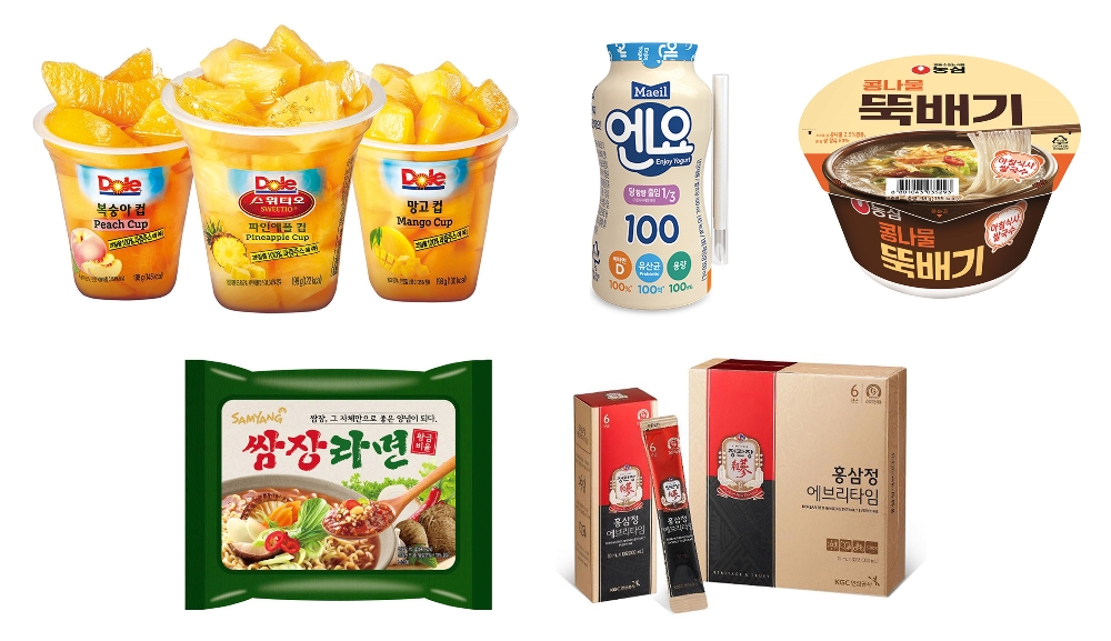 왼쪽위부터 시계방향으로_돌(Dole), 매일유업, 농심, KGC인삼공사 정관장, 삼양식품. (사진=이목)