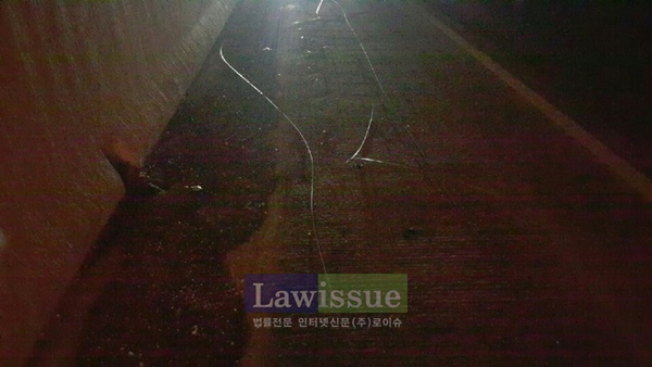 고속도로에 떨어진 와이어.(사진=부산지방경찰청)