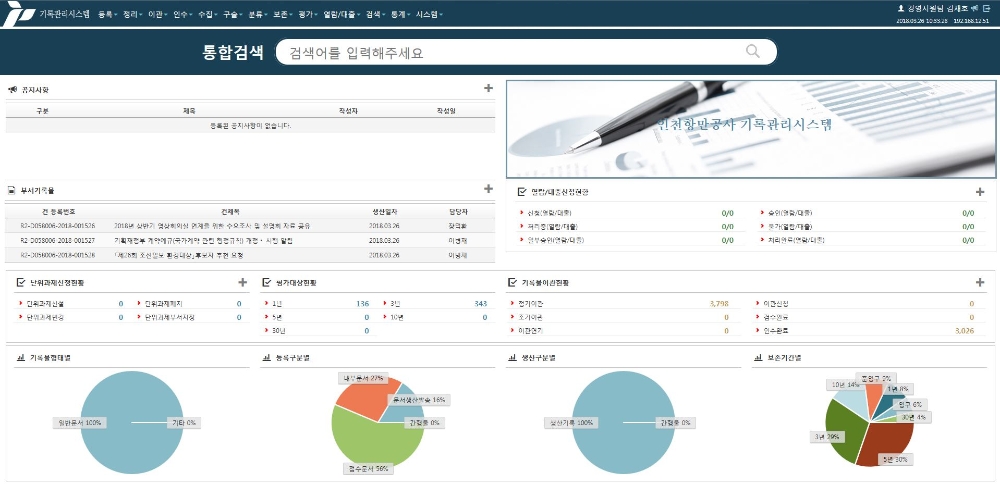기록관리시스템 메인화면.(사진=인천항만공사)