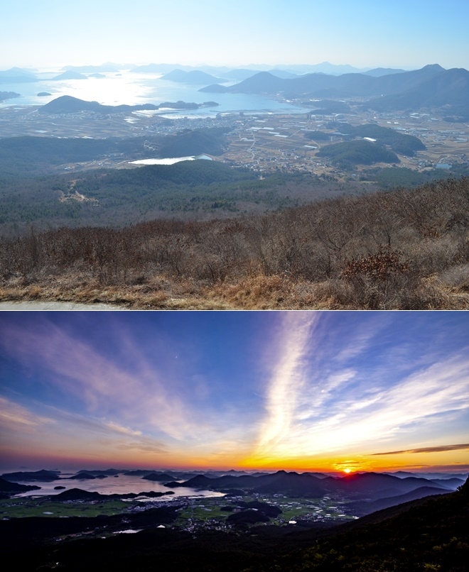 거제면 전경과 일몰이 장관을 이루고 있다.