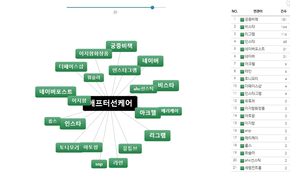 애프터선케어와 연관된 브랜드 언급횟수 순위