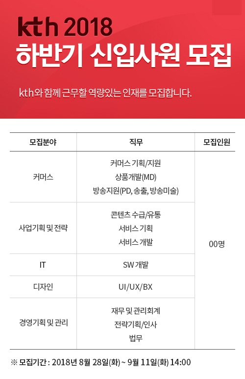 KTH, 2018년 하반기 신입사원 공개채용 실시