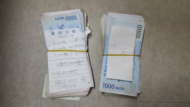 압수한 현금 112만원.(사진제공=경남지방경찰청)