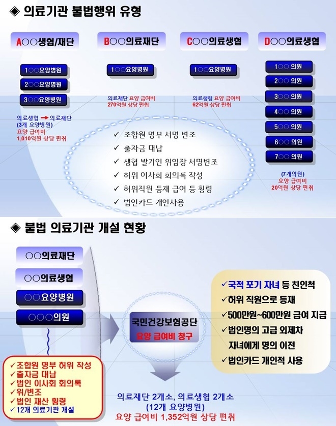 의료기관 불법행위유형 및 불법의료기관 개설현황.(제공=부산지방경찰청)