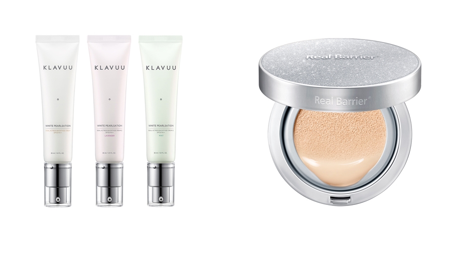 ▲ (왼쪽부터) 클라뷰 ‘화이트 펄세이션 아이디얼 액트리스 백스테이지 크림’, 리얼베리어 ‘익스트림 베리어 쿠션’