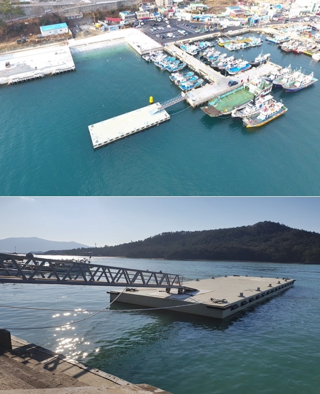 (사진위)여수 국동항 부잔교/(사진아래) 고흥 녹동항 콘크리트 부잔교.(사진제공=여수해수청)