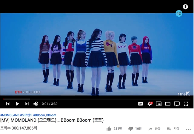 모모랜드, ‘뿜뿜’ 뮤직비디오 조회 수 3억 뷰 돌파