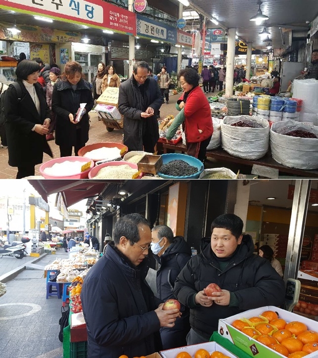 홍병석 청장이 시장 상인들과 대화를 나누고 있다.(사진제공=동남지방통계청)