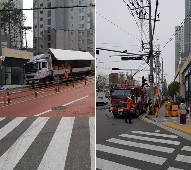 전선손상 사고현장.(사진제공=부산경찰청)