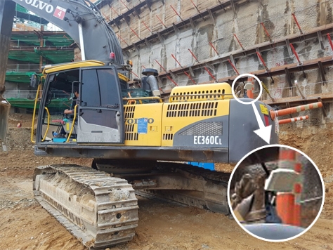 중장비 안전관리 시스템을 적용한 굴삭기.(사진=롯데건설)