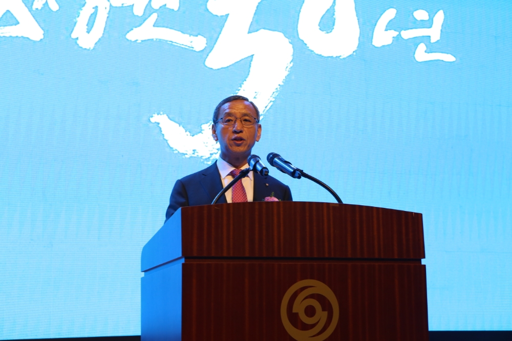 김학규 한국감정원장이 창립 50주년 기념행사에서 기념사를 하고 있다.(사진=한국감정원)