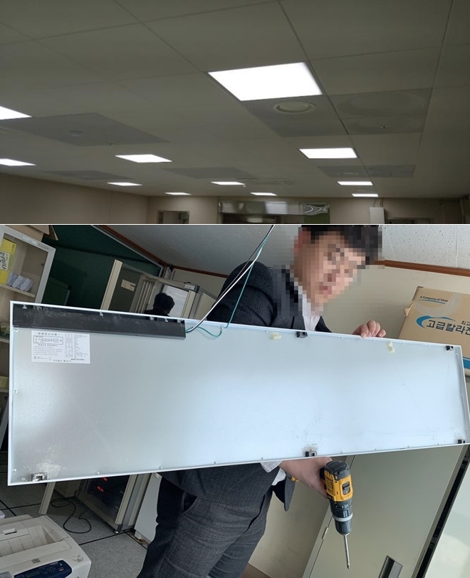 설치된 저가LED조명과 압수한 부적합 조명등.(사진제공=부산경찰청)