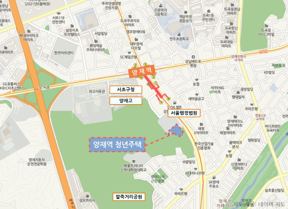 양재역 역세권 청년주택 위치도.(이미지=호반건설)