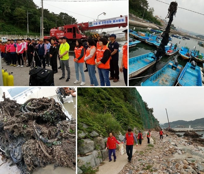 수중정화활동 등으로 50여톤의 해양쓰레기 수거.(사진제공=한국해양구조협회부산지부)