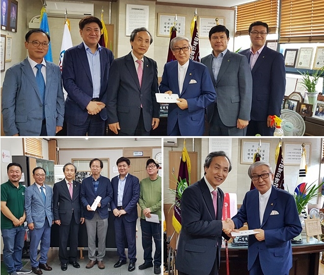 (사)한국지체장애인협회 대구광역시협회와 (사)자원봉사능력개발원을 방문해 직접 성금을 기탁하고 이춘희 회장 등과 기념촬영.(사진제공=대구지방변호사회)