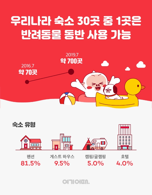 반려동물 동반 여행 가능 숙소, 3년새 10배 늘었다