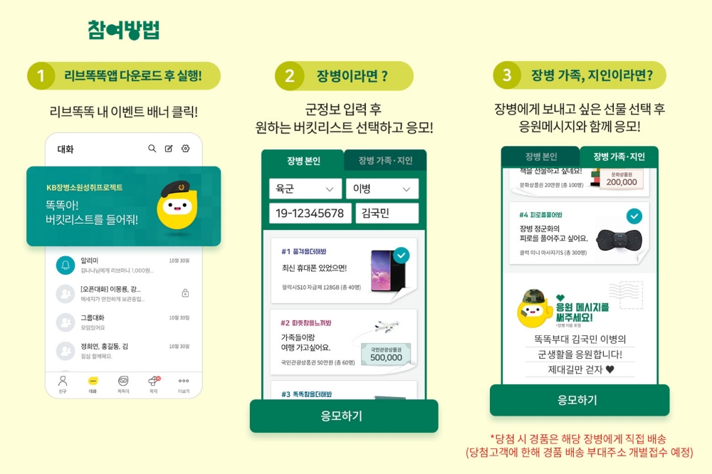 KB국민은행, '장병 소원성취 프로젝트' 10주년 기념 리브똑똑 이벤트 실시
