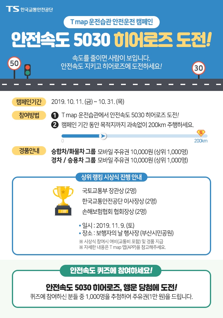 한국교통안전공단, ‘안전속도 5030 캠페인’ 실시