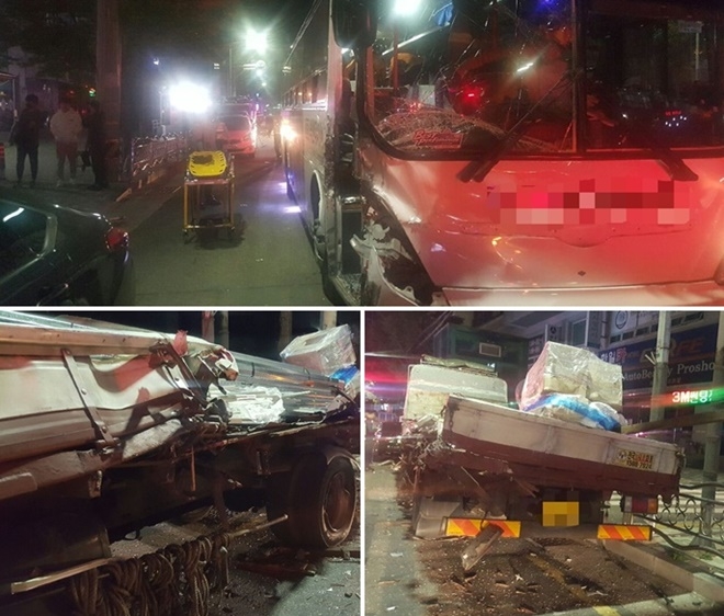 통근버스 사고현장.(사진제공=부산경찰청)