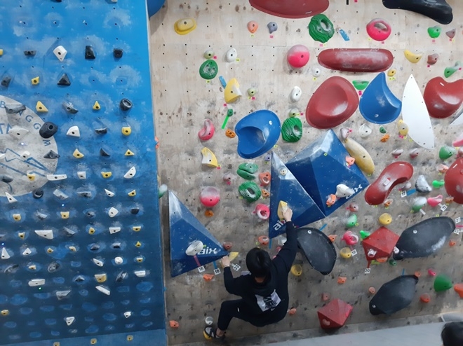 보호관찰대상자가 실내 암벽등반을 체험하고 있다.(사진제공=서울준법지원센터)