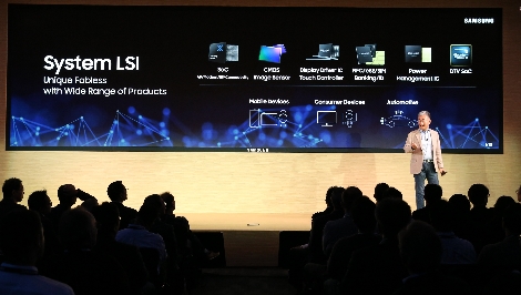 23일 (현지) 삼성전자 미주법인(DSA) 사옥에서 열린 '삼성 테크 데이 2019'에서 삼성전자 시스템LSI 사업부 강인엽 사장이 기조 연설을 하고 있다. 사진=삼성전자