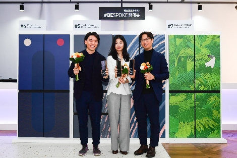삼성전자 비스포크 냉장고 디자인 공모전 최종 수상작으로 선정된 조경민씨의 '플로팅 링스(Floating Rings)'(가운데, 대상), 김인화씨의 ‘이터니티(Eternity)’(왼쪽, 최우수상), 김선우씨의 ‘도도새와 비스포크(Dodo with BESPOKE)’(오른쪽, 우수상) 이미지. 사진=삼성전자