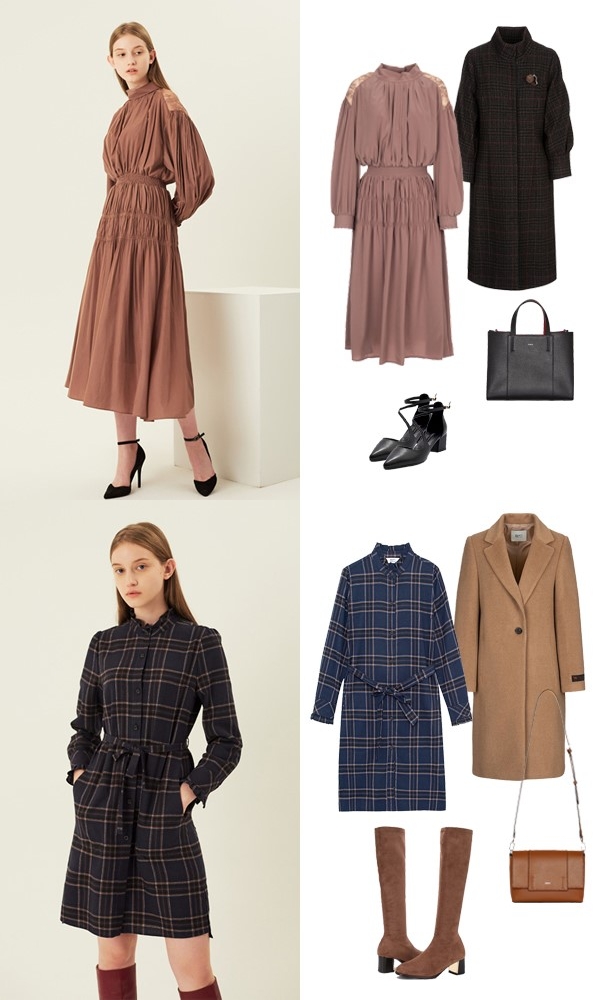 겨울 하객 원피스…여성스러운 ‘롱 원피스’ VS 발랄한 ‘체크 패턴 원피스’