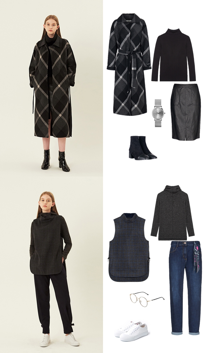 겨울 체크 패턴룩…시크룩 또는 꾸안꾸룩으로 다양한 스타일링