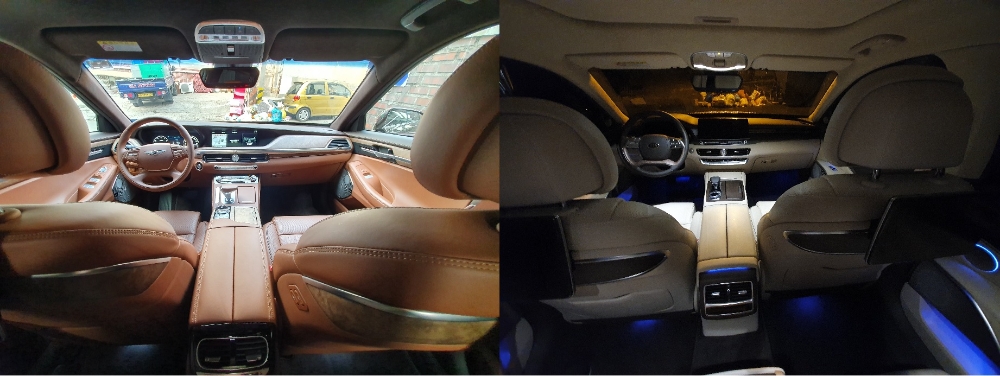 (좌)제네시스 G90과 (우)기아자동차 K9 실내