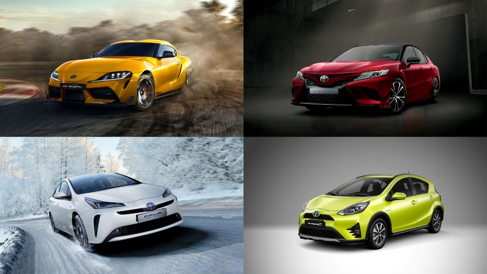 (좌측 상단부터 시계방향으로)GR 수프라, 캠리 XSE, 프리우스 C 크로스오버, 프리우스 4륜구동.