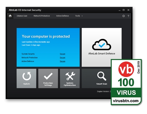 V3의 'VB100' 인증 획득 안내 이미지. 사진=안랩