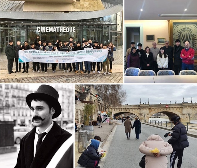 (사진위부터 시계방향)시네마테크방문 기념촬영/쉬프 시장 인터뷰 기념촬영/오역사 스틸컷/그의기억 스틸컷.(사진제공=동의대영화학과)