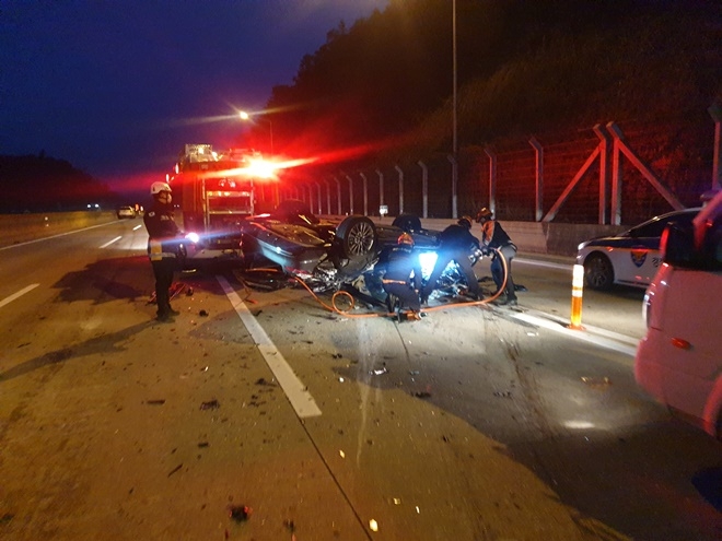 동해선 울산방향 청량IC부근 교통사망사고현장.(사진제공=부산경찰청)