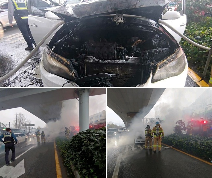 아반떼차량 화재현장.(사진제공=부산경찰청)