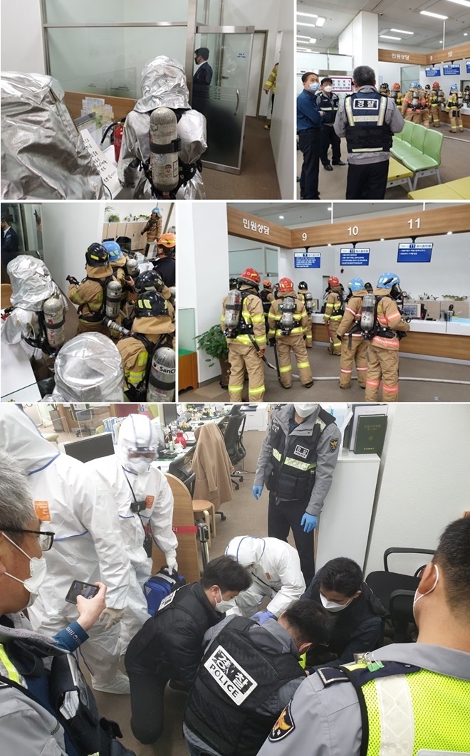 시너통을 든 남성이 경찰·소방과 대치하다 검거.(사진제공=부산경찰청)