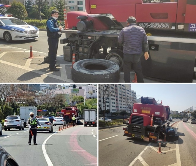 대형크레인 사고현장.(사진제공=부산경찰청)