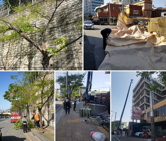 부산지역 강풍피해 현장.(사진제공=부산경찰청)